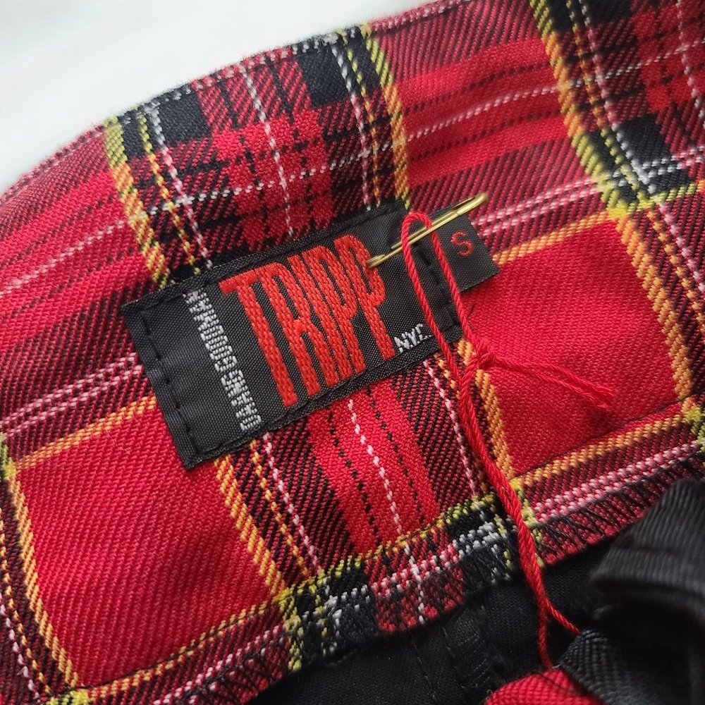 Vintage Tripp NYC Plaid Pleated Mini Skirt, Womens, Black, Red Plaid Pleats, XS - Picture 5 of 8